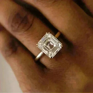 NWT Emerald Cut Simulated Engagement Ring 5.5CT Yellow plating over Silver sz 6